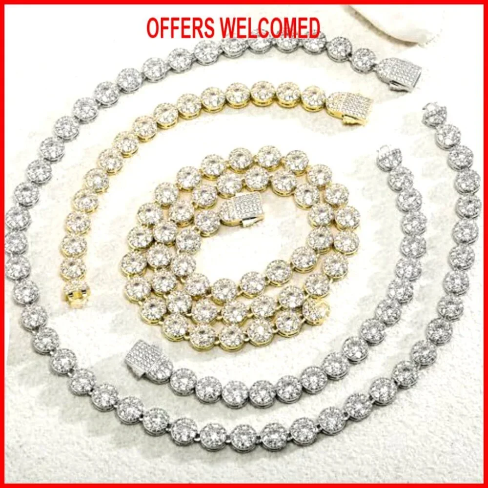 10mm Gold Plated Tennis Bracelet, 6.5 Inch, Cubic Zirconia Iced Out Link - Picture 3 of 7